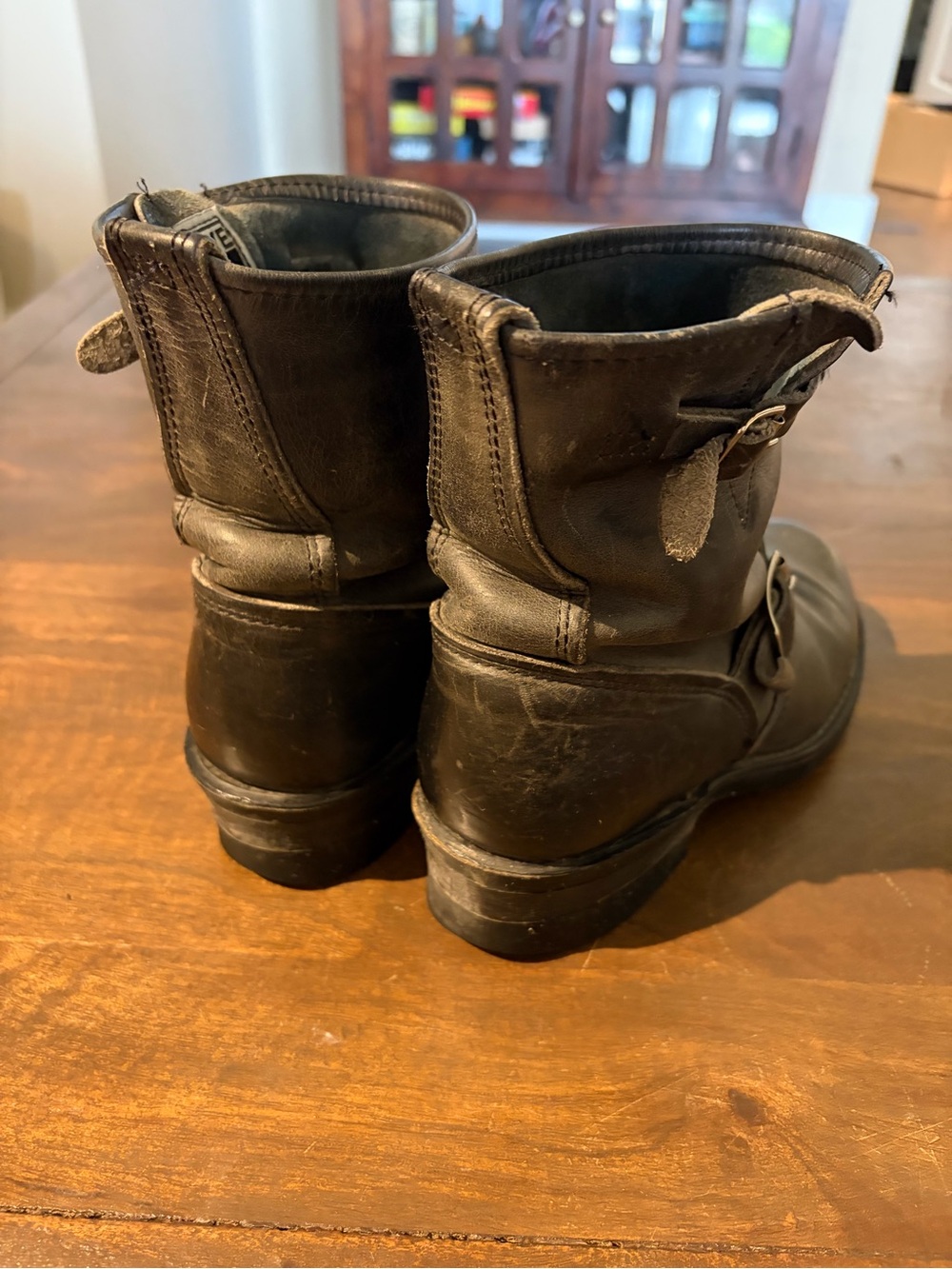 Frye Black Leather Engineer Boots with Buckles - Picture 3 of 5